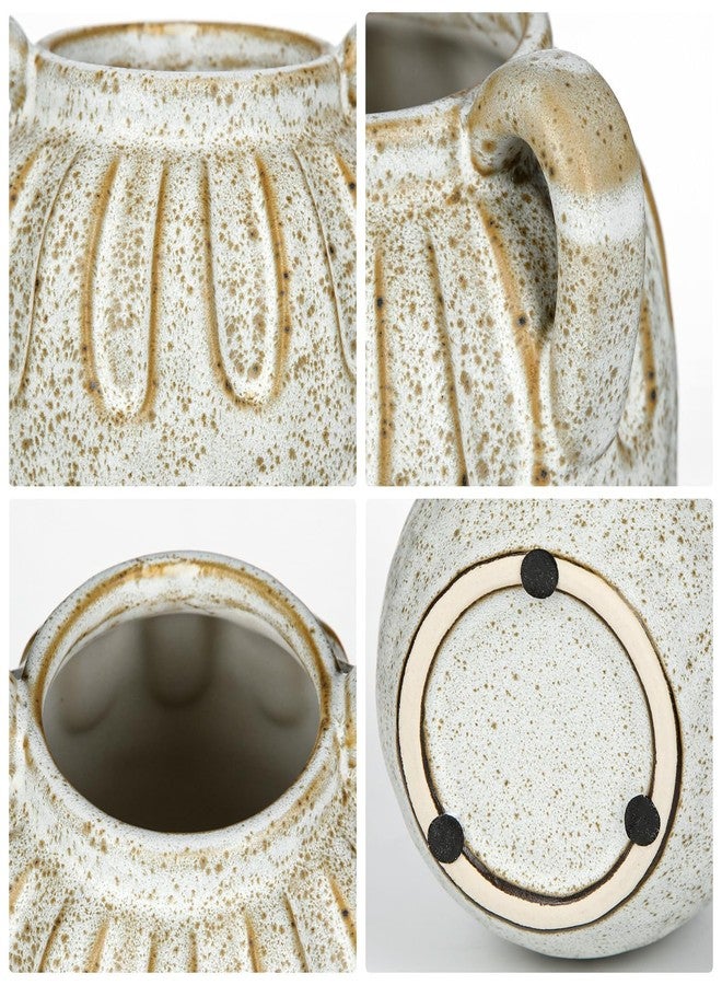 GnFlus Vintage Ceramic Vase with 2 Handles,Farmhouse Boho Vase for Home Decor, Petal-Like Pluting Rustic Vase for Flower, Centerpiece Table Decoration 6.1 Inch - Image 2